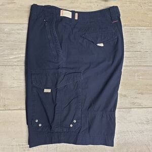 Men's Navy Blue Cargo Shorts Size 38W Ripstop 100% Cotton Utility Pockets Belt